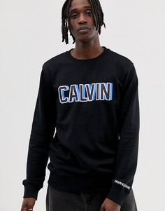 Свитшот с круглым вырезом и логотипом Calvin Klein-Черный
