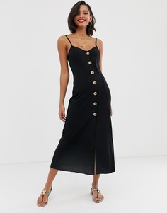 Свободное меланжевое платье макси на бретелях с пуговицами ASOS DESIGN-Черный
