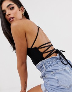 Боди с открытой спиной и завязками ASOS DESIGN-Черный