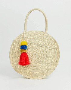 Структурированная соломенная пляжная сумка с помпоном и кисточкой South Beach-Кремовый