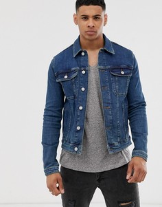 Приталенная выбеленная джинсовая куртка в стиле вестерн ASOS DESIGN-Синий