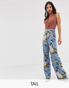 Широкие атласные брюки с цветочным принтом Missguided Tall-Мульти