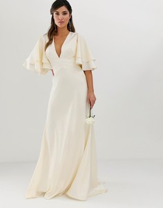 Атласное платье со вставками и рукавами клеш ASOS EDITION wedding-Кремовый