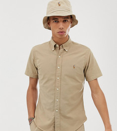 Бежевая оксфордская приталенная рубашка с короткими рукавами и логотипом Polo Ralph Lauren эксклюзивно для Asos-Зеленый