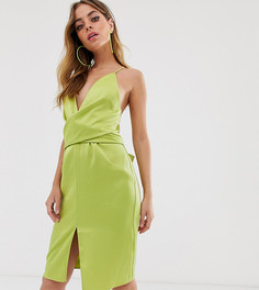 Атласное платье миди на бретелях с запахом ASOS DESIGN Petite-Зеленый