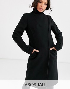 Черное пальто с запахом ASOS DESIGN Tall-Черный