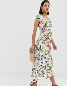 Платье макси с цветочным принтом AX Paris-Кремовый