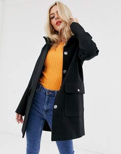 Черное пальто узкого кроя с капюшоном ASOS DESIGN-Черный