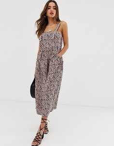 Джинсовый сарафан миди с карманами и леопардовым принтом ASOS DESIGN-Мульти