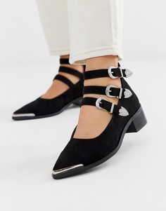 Черные туфли на плоской подошве в стиле вестерн ASOS DESIGN - Mae-Черный