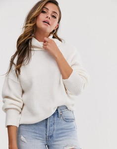 Джемпер из переработанного материала со свободным воротом ASOS DESIGN-Кремовый