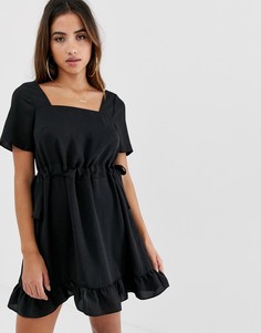 Платье мини с квадратным вырезом и сборками на талии ASOS DESIGN-Черный