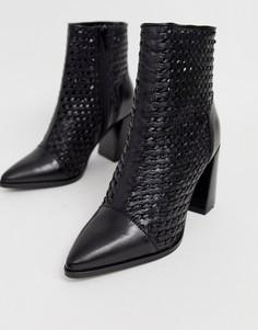 Черные кожаные плетеные ботинки с острым носком River Island-Черный