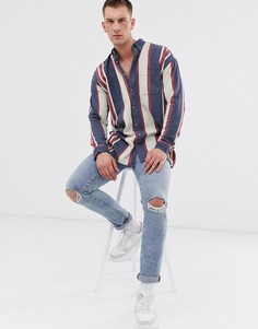 Синяя oversize-рубашка в полоску в стиле 90-х с заниженной линией плеч ASOS DESIGN-Синий