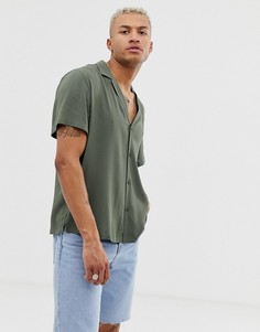 Свободная рубашка из вискозы цвета хаки с отложным воротником ASOS DESIGN-Зеленый