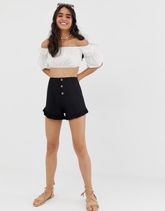 Шорты с оборками и черепаховыми пуговицами ASOS DESIGN-Черный