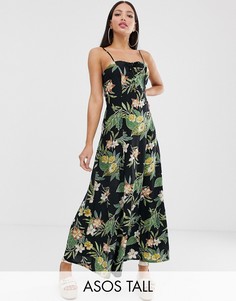 Платье макси на бретелях с тропическим принтом ASOS DESIGN Tall-Мульти