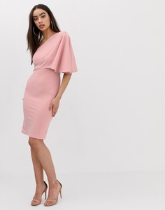 Платье на одно плечо с оборкой на рукаве Club L-Розовый