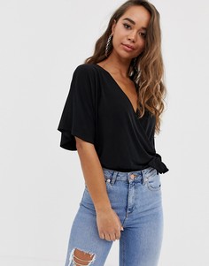 Боди с запахом и завязкой сбоку ASOS DESIGN-Черный