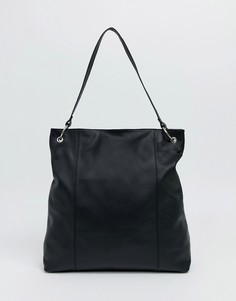Кожаная сумка-шоппер с кольцами ASOS DESIGN-Черный