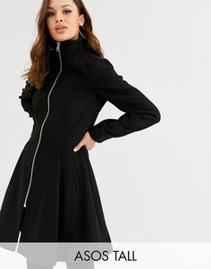 Черное свободное пальто с молнией ASOS DESIGN Tall-Черный