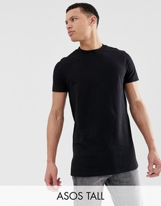 Черная удлиненная футболка с круглым вырезом и разрезами по бокам ASOS DESIGN Tall-Черный