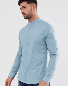 Голубая приталенная рубашка с воротником на пуговицах ASOS DESIGN-Синий