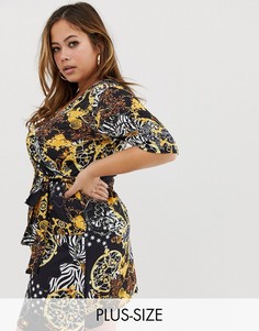 Платье с запахом и принтом Pink Clove-Мульти