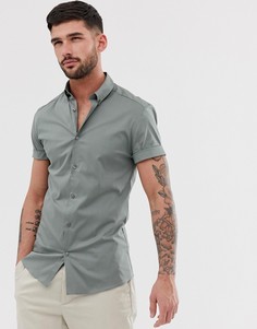 Рубашка цвета хаки обтягивающего кроя River Island-Зеленый