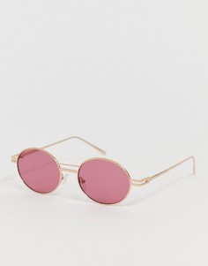 Овальные солнцезащитные очки в золотистой металлической оправе с бордовыми стеклами ASOS DESIGN-Красный