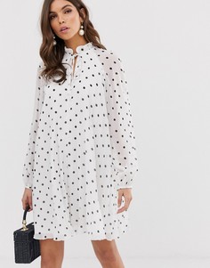 Плиссированное платье мини в горошек с завязкой ASOS DESIGN-Мульти