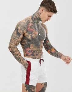 Белые короткие шорты для плавания с контрастными бордовыми полосками ASOS DESIGN-Красный