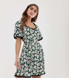 Зеленое чайное платье мини на пуговицах Miss Selfridge Petite-Зеленый