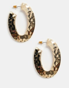 Золотистые овальные серьги-кольца с кованым дизайном ASOS DESIGN-Золотой