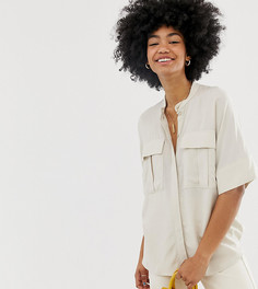 Бежевая oversize-блузка с короткими рукавами и карманами Weekday-Бежевый