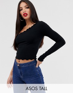 Короткая черная футболка на одно плечо с длинным рукавом ASOS DESIGN Tall-Черный