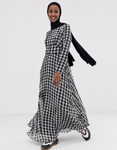 Платье макси в клетку на пуговицах из ткани сирсакер ASOS DESIGN-Мульти