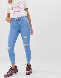 Синие джинсы скинни с рваной отделкой Bershka-Синий
