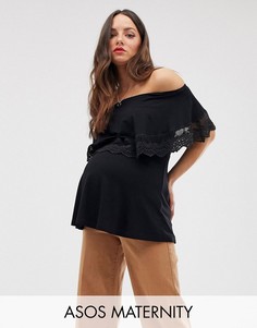 Топ для кормления с открытыми плечами и кружевной отделкой ASOS DESIGN Maternity-Черный