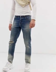 Выбеленные узкие джинсы с прорехами на коленях ASOS DESIGN-Синий