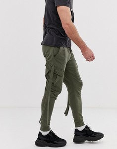 Зауженные джоггеры цвета хаки с большими карманами и лямками ASOS DESIGN-Зеленый