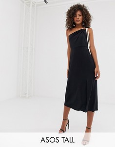 Платье миди на одно плечо с веревкой ASOS DESIGN Tall-Черный