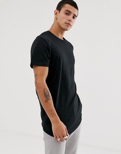 Черная длинная футболка с закругленным краем Jack & Jones Originals-Черный