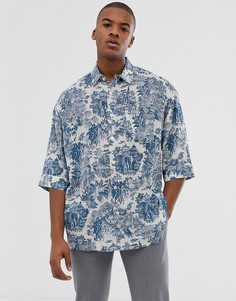 Свободная рубашка с принтом ASOS DESIGN-Синий
