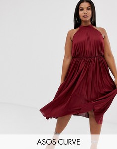Плиссированное платье миди с высоким воротом ASOS DESIGN Curve-Красный