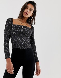 Топ с квадратным вырезом и мелким цветочным принтом ASOS DESIGN-Мульти