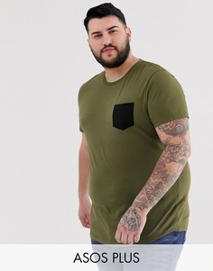 Зеленая футболка с контрастным карманом ASOS DESIGN Plus-Зеленый