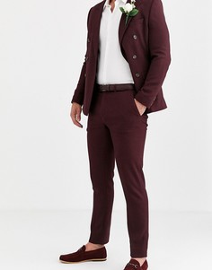 Бордовые фактурные брюки зауженного кроя ASOS DESIGN wedding-Красный