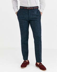 Синие узкие брюки из 100% шерстяного харрис-твида с узором \в елочку\" ASOS DESIGN-Синий