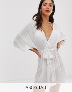 Белая пляжная накидка с завязкой на талии и рукавами-кимоно ASOS DESIGN Tall-Белый
